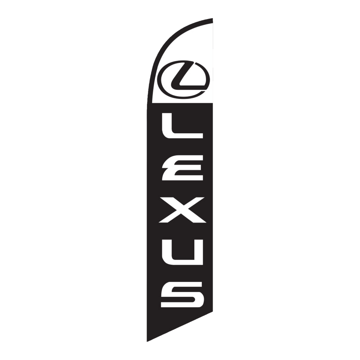 Black Lexus swooper feather flag with white lettering and logo