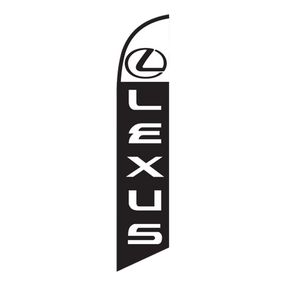 Black Lexus swooper feather flag with white lettering and logo