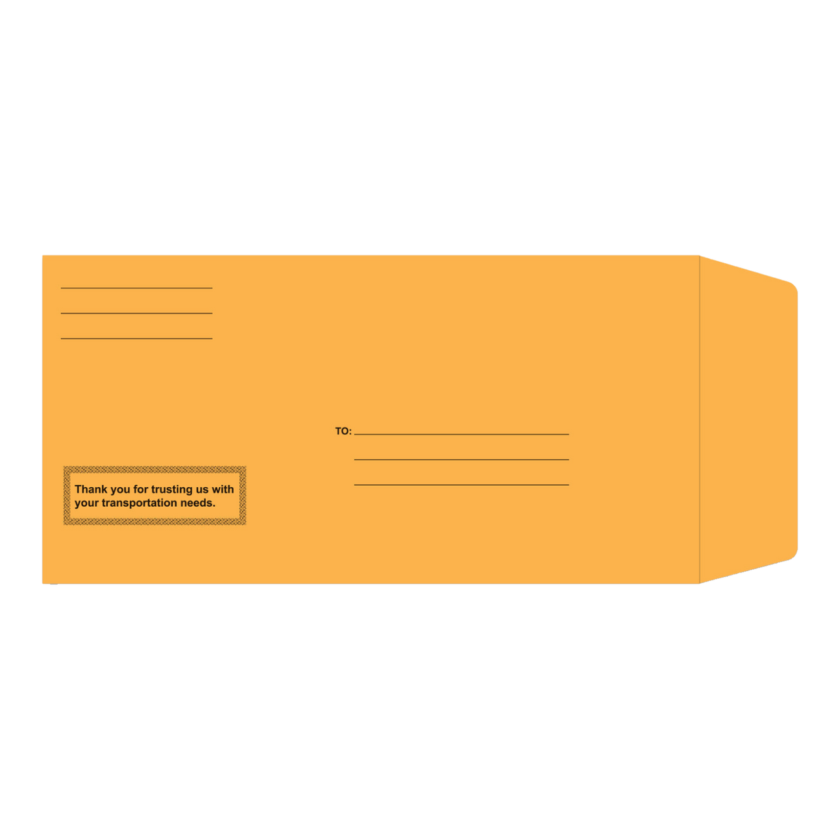 Orange kraft license plate envelope with printed address lines