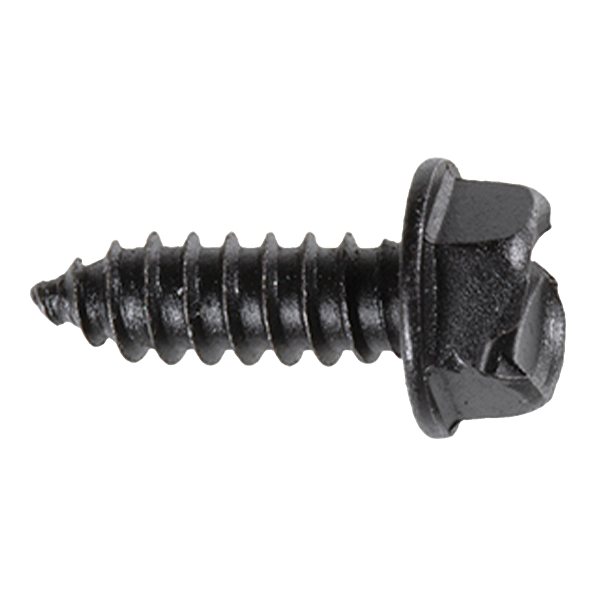 Black e-coat #14 x 3/4" slotted hex washer head license plate screw, side view