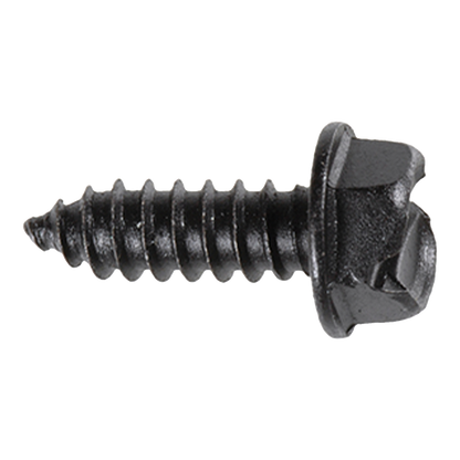 Black e-coat #14 x 3/4" slotted hex washer head license plate screw, side view