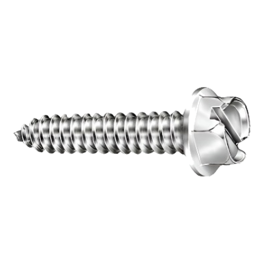 Silver slotted hex head license plate screw
