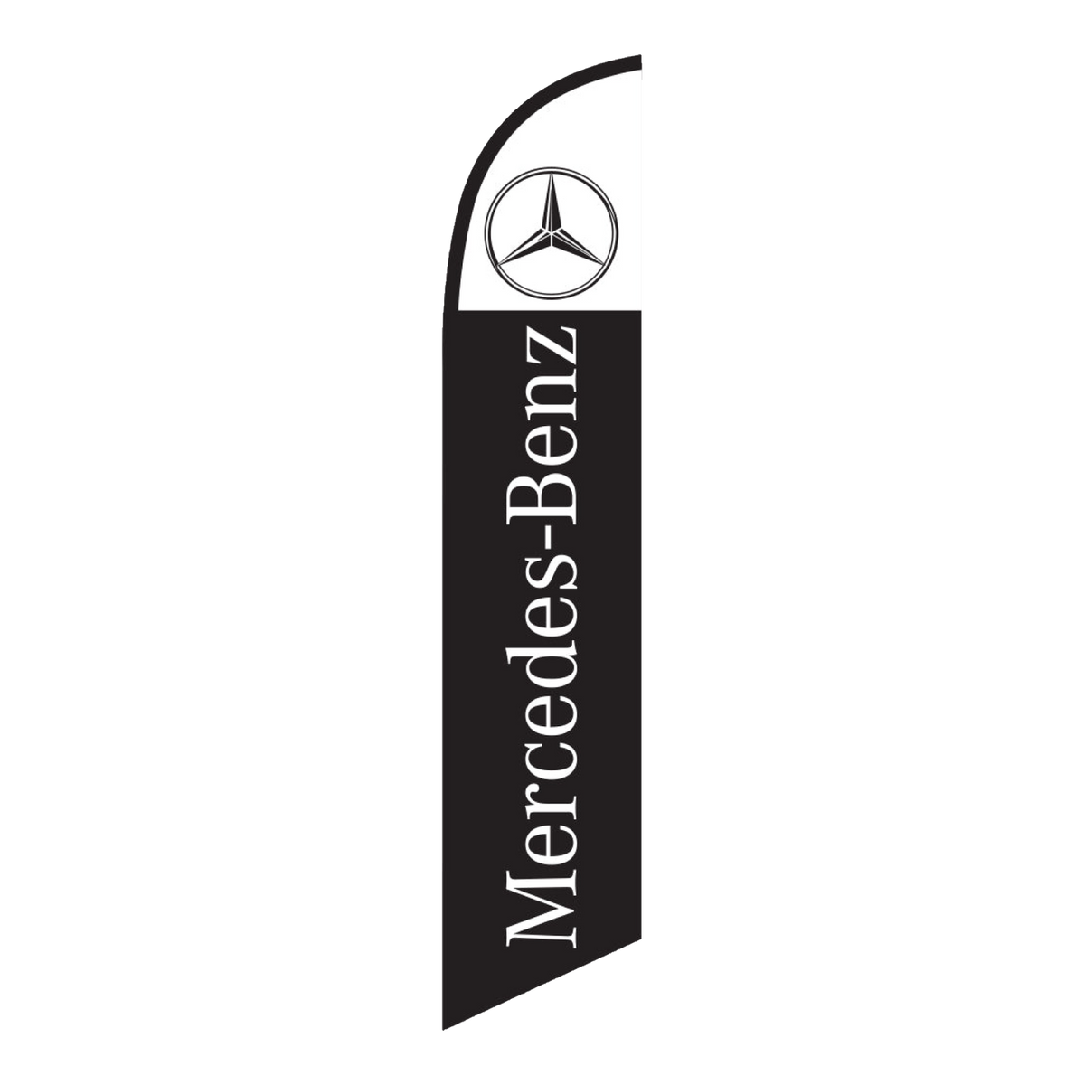 Black Mercedes-Benz swooper feather flag with white lettering and star logo