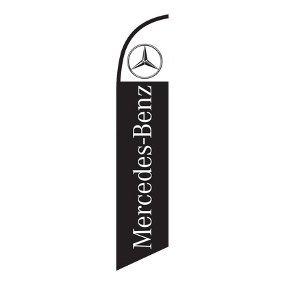 Black Mercedes-Benz swooper feather flag with white lettering and star logo