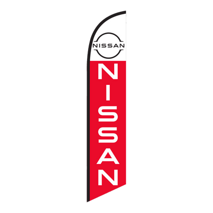 Red and white Nissan swooper feather flag with Nissan logo