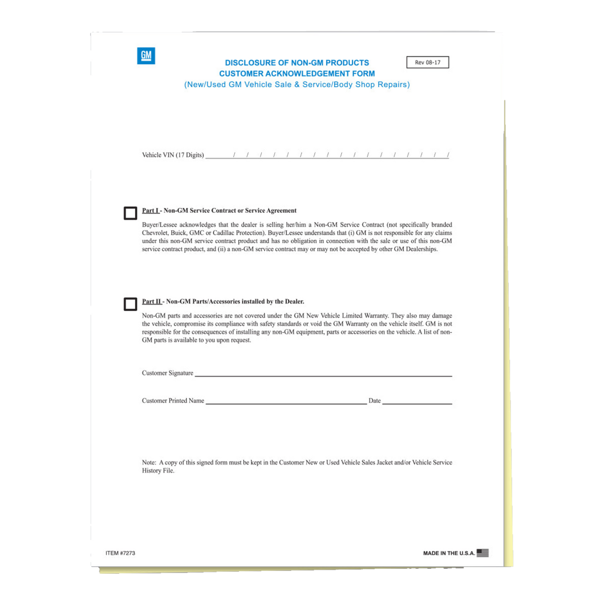 Non-GM products disclosure form, 2-part