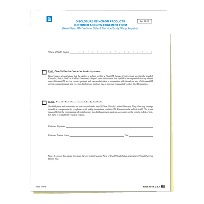 Non-GM products disclosure form, 2-part