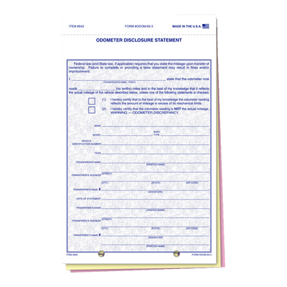 Odometer Disclosure Statement form, 3-part