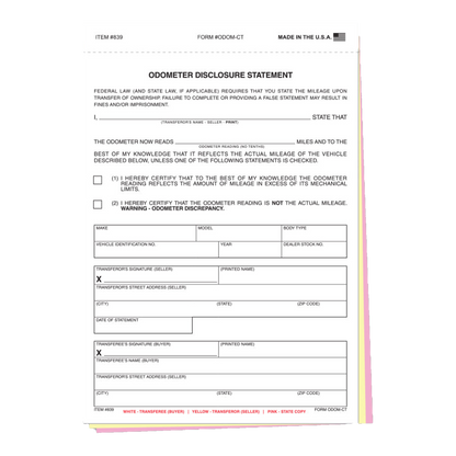 Odometer Disclosure Statement form, 3-part