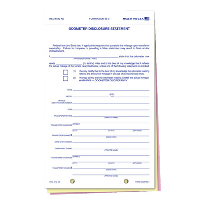 Odometer Disclosure Statement form, 3-part