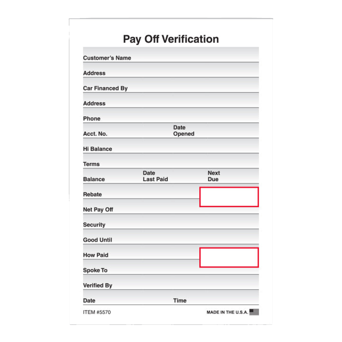 Pay Off Verification form