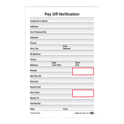 Pay Off Verification form