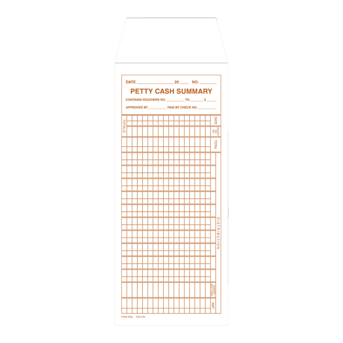Petty cash envelope with petty cash summary grid