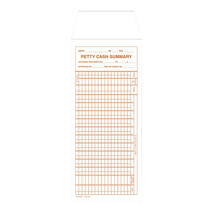 Petty cash envelope with petty cash summary grid
