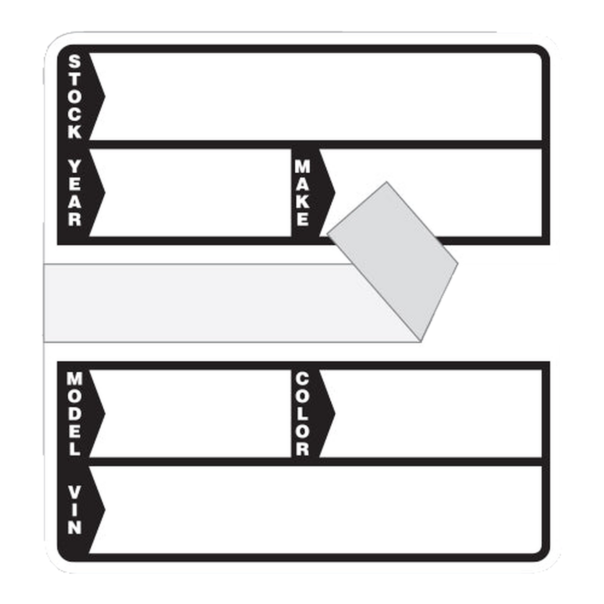 Poly stock stickers with stock, year, make, model and color fields