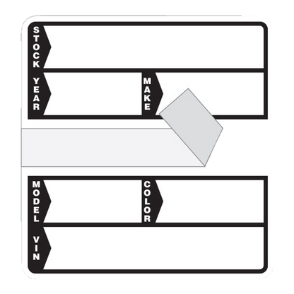 Poly stock stickers with stock, year, make, model and color fields