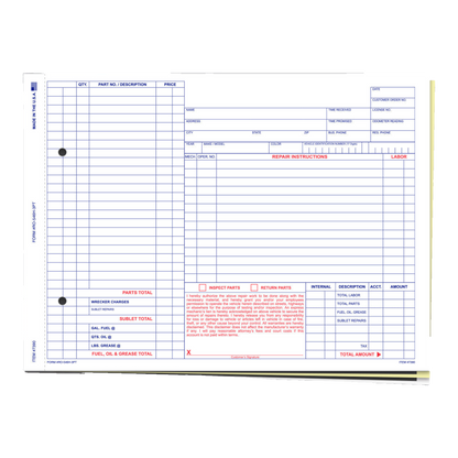 Repair order form, 3-part snap-out