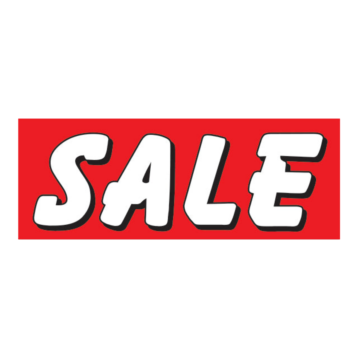 Red Sale fence banner with white lettering