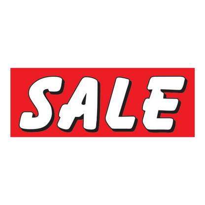 Red Sale fence banner with white lettering