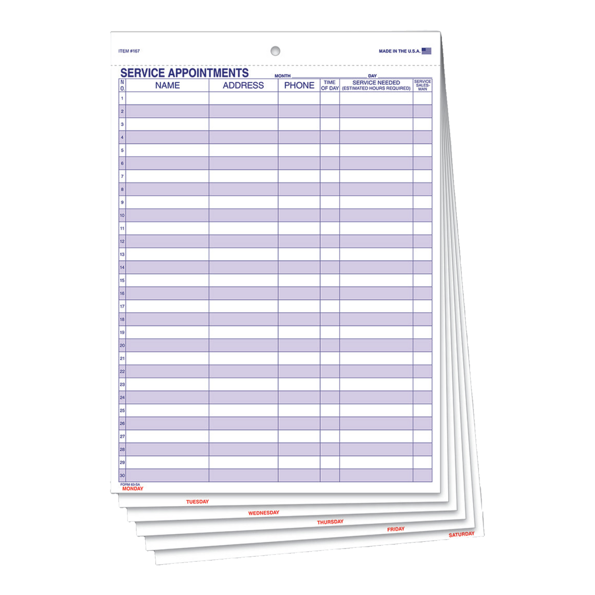 Service Appointments form, 6-part snap-out