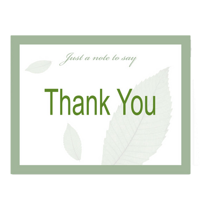 Thank You card with green border and leaf design