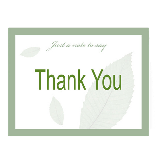Thank You card with green border and leaf design