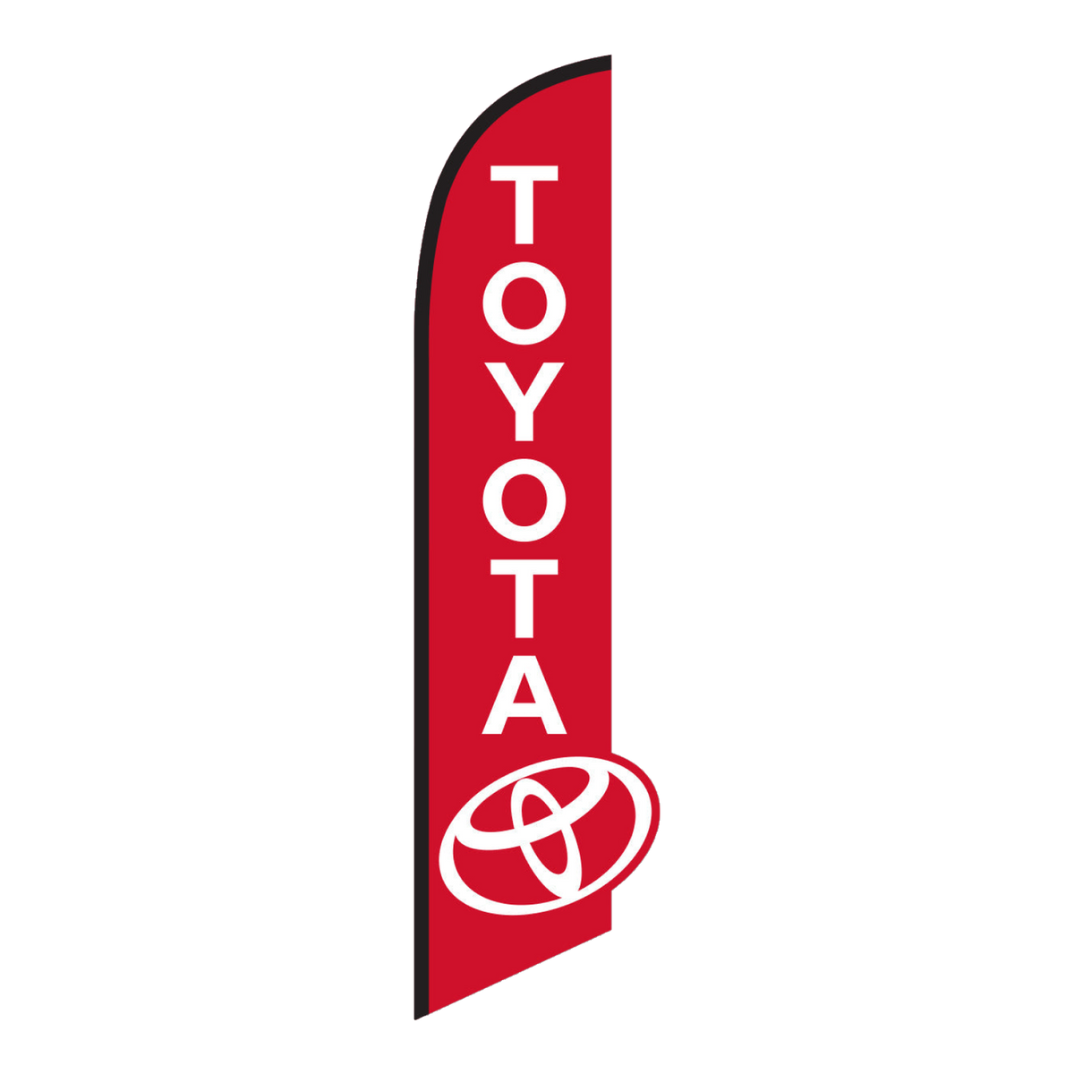 Red Toyota 3D swooper feather flag with white lettering and logo