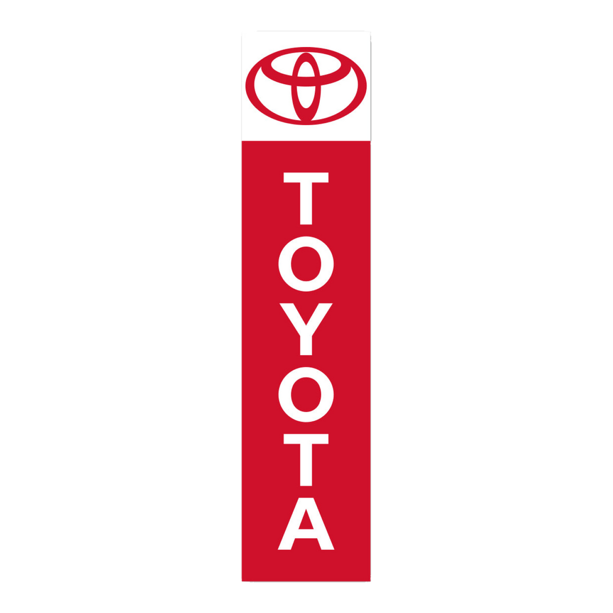 Toyota flat top swooper flag with a white top, red Toyota logo and white TOYOTA lettering on red