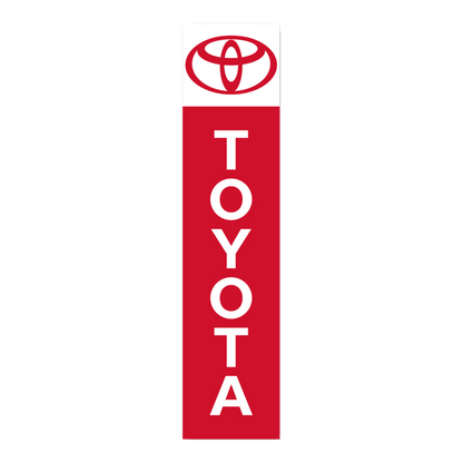 Toyota flat top swooper flag with a white top, red Toyota logo and white TOYOTA lettering on red