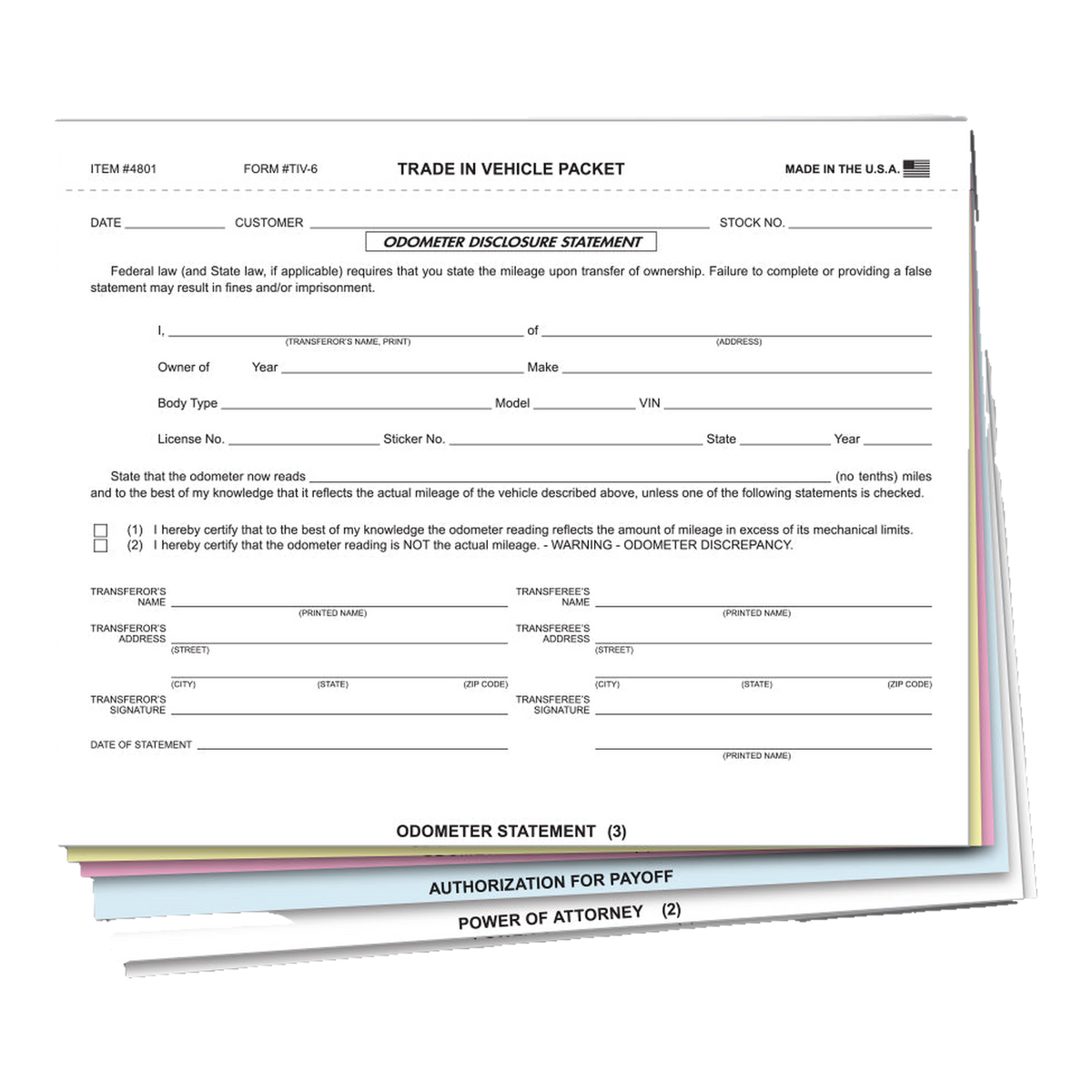 Trade-in vehicle combination form packet