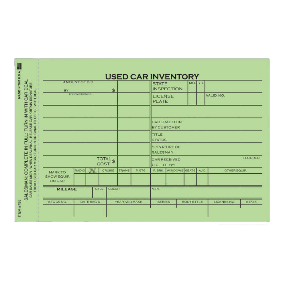 Green Used Car Inventory card