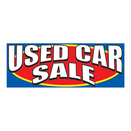 Used Car Sale fence banner, white lettering on blue and red