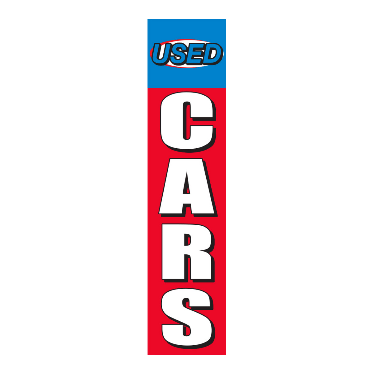 Red Used Cars flat top swooper flag with white lettering