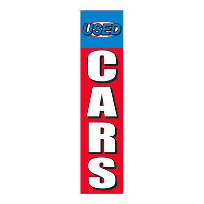 Red Used Cars flat top swooper flag with white lettering