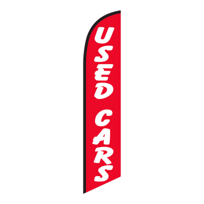 Red Used Cars swooper feather flag with white lettering
