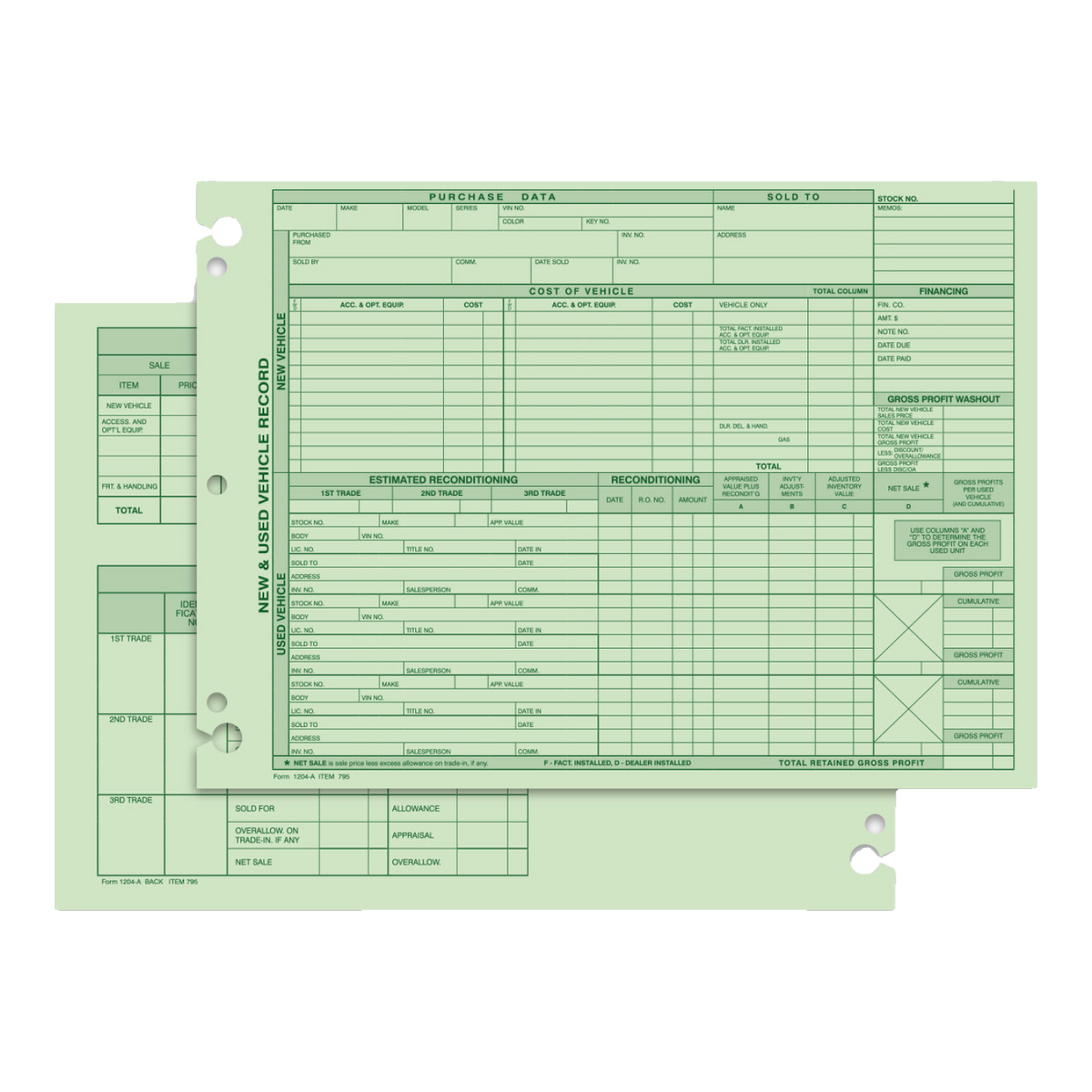 Green vehicle inventory record forms