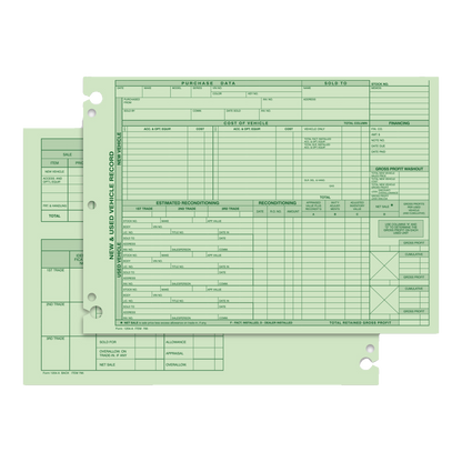 Green vehicle inventory record forms