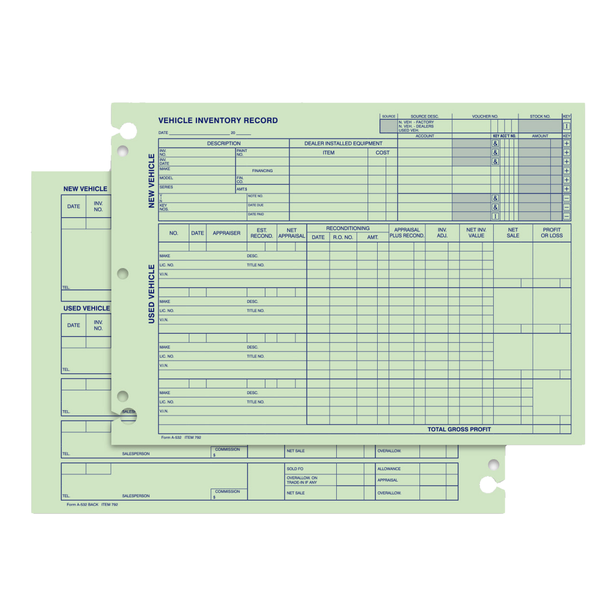 Green vehicle inventory record forms