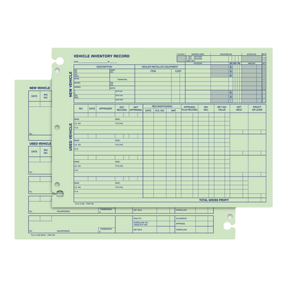Green vehicle inventory record forms
