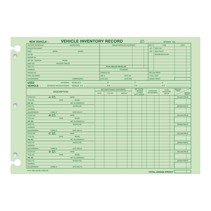 Green vehicle inventory record forms