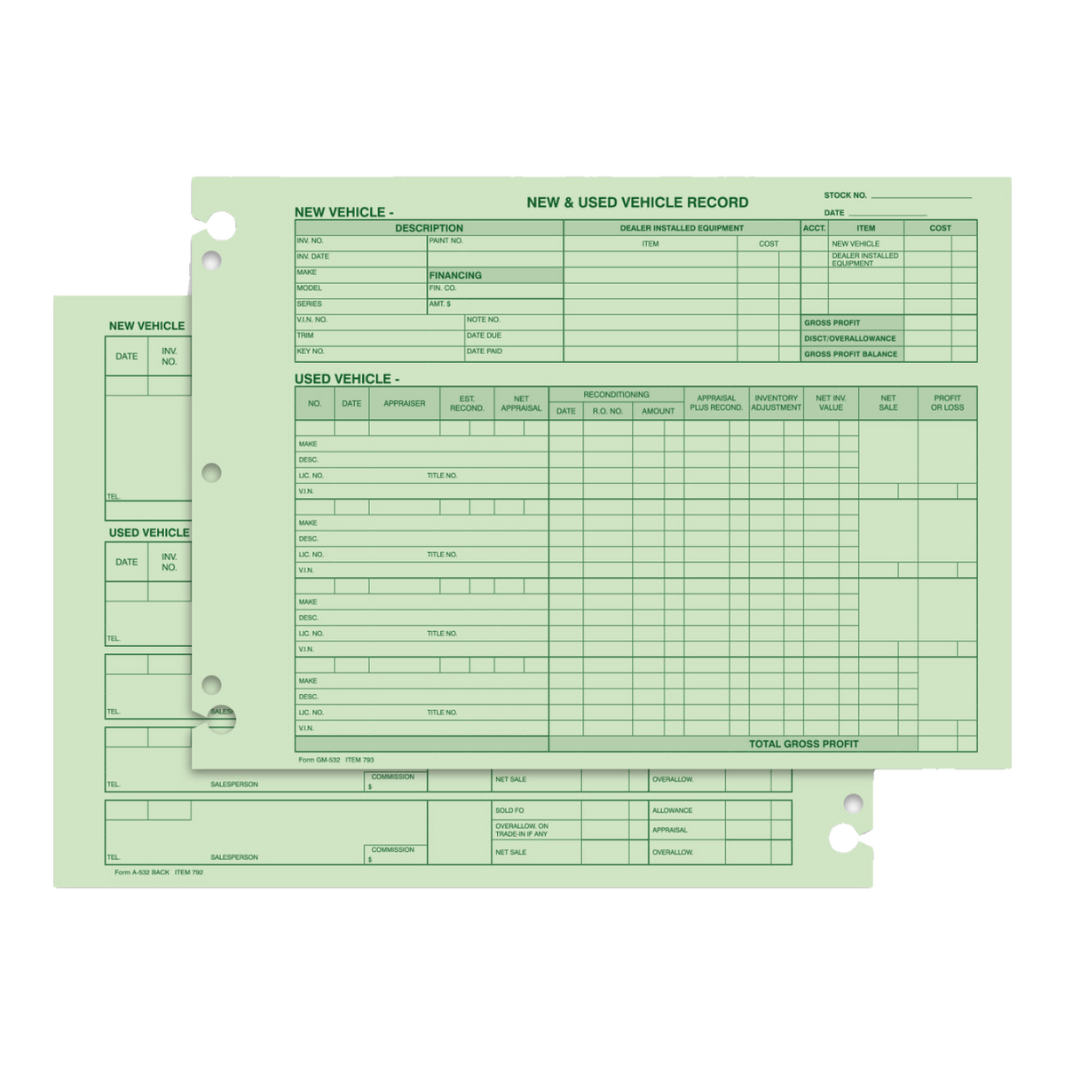 Green vehicle inventory record forms