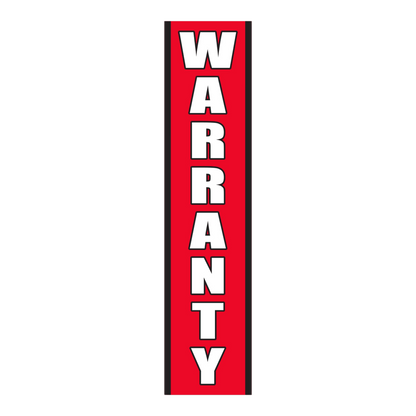 Red Warranty flat top swooper flag with white lettering