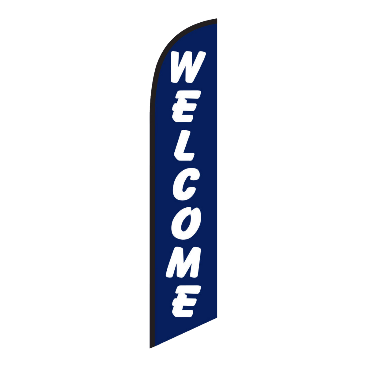 Navy Welcome swooper feather flag with white lettering