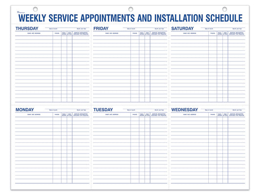 Weekly Service Appt & Inst Schedule - 9927 - 22" x 17"