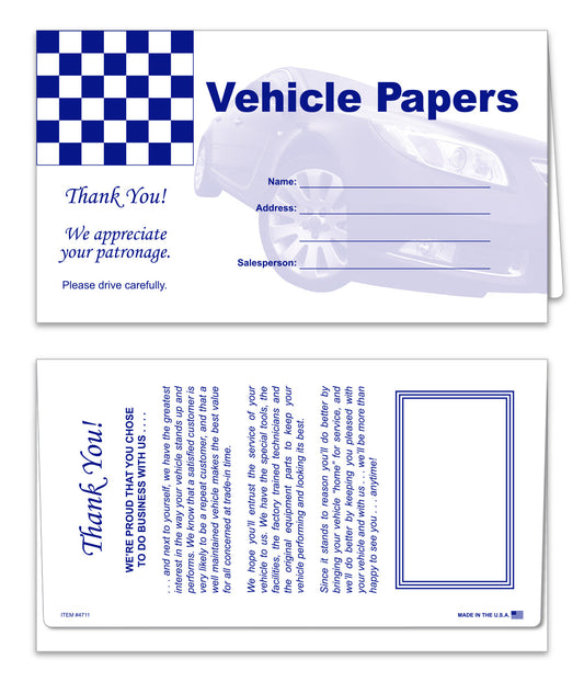 Vehicle Paper Wallet - Blue with Checkered Flag