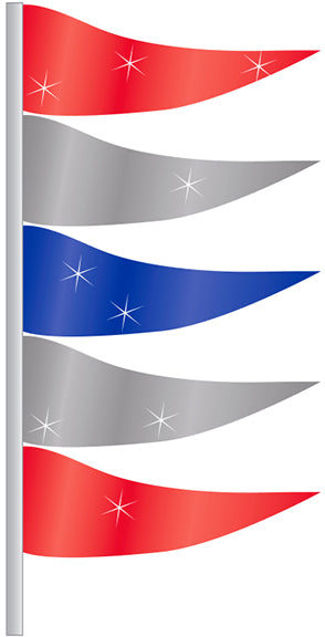 Antenna Flag - Metallic Triangular Flags- Red, Silver & Blue