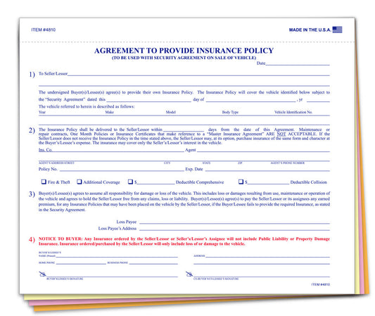Agreement to Furnish Insurance Policy