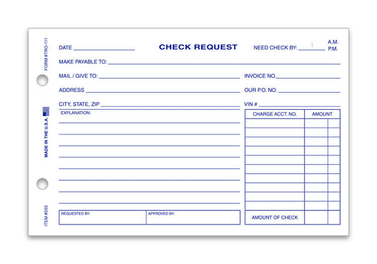 Check Request Form - TRO-111 - Qty. 100 per Pad