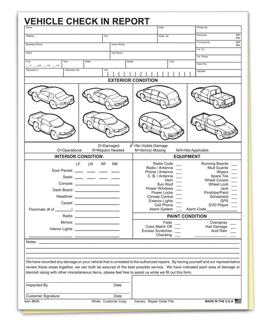 Vehicle Check In Report - 2 part