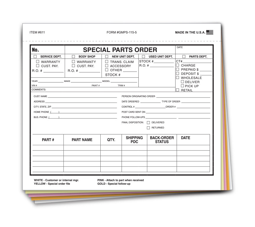 Special Parts Order Form - SPO-GMPS-115-5